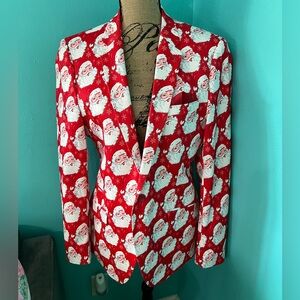 Festive Santa Print Blazer - Red & White